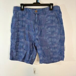Caribbean Joe 100% Cotton Weave Patterned Navy Blue‎ Shorts 34x9"Flat Front Golf